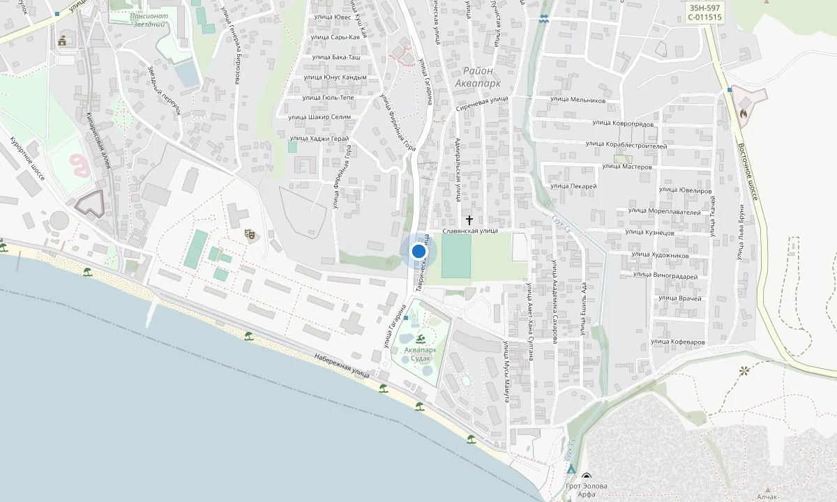 Карта: гостиница на улице Гагарина, рядом аквапарк и пляж